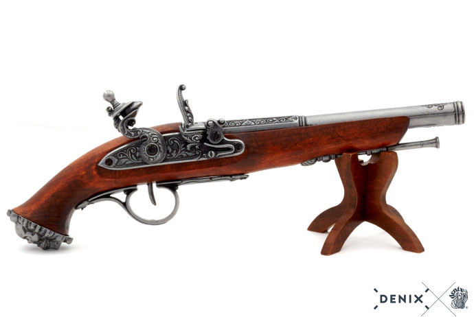replika piracki pistolet skałkowy na stojaku Denix model 1103G+800