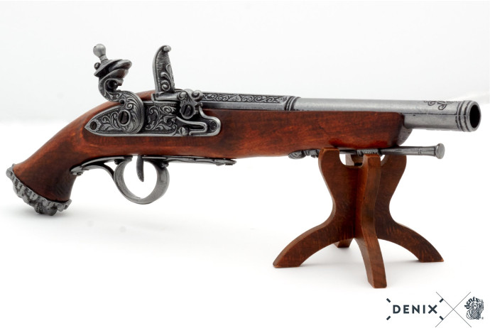 replika piracki pistolet skałkowy na stojaku Denix model 1103G+800