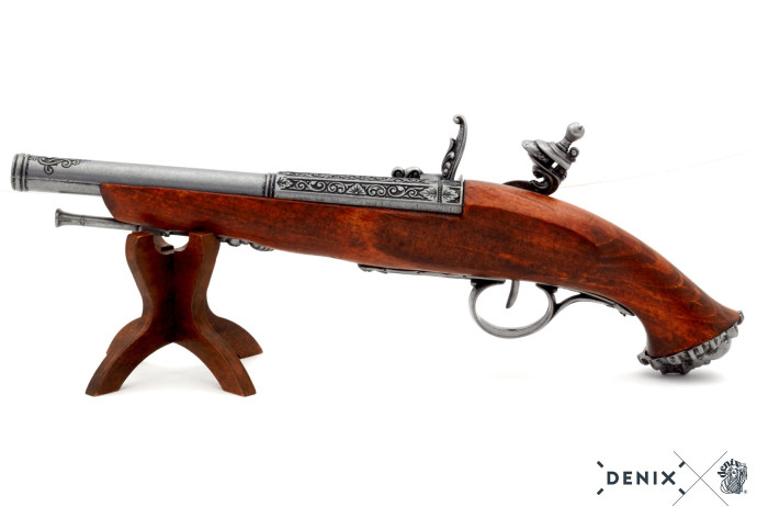 replika piracki pistolet skałkowy na stojaku Denix model 1103G+800