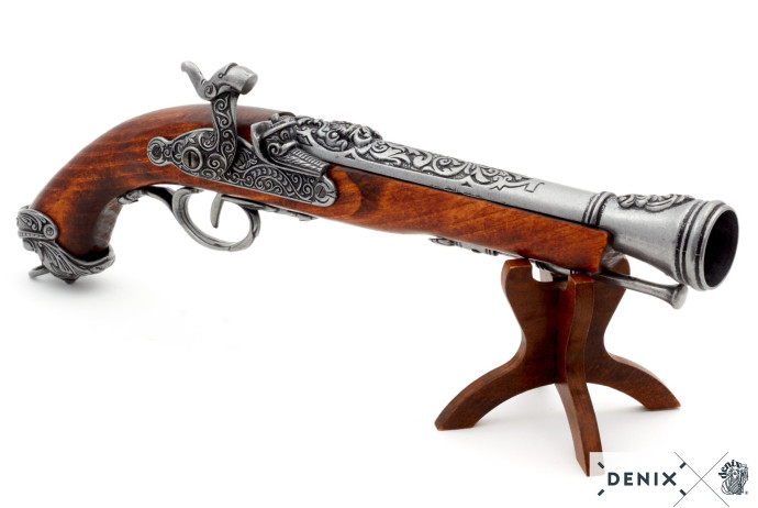 replika skałkowy pistolet na stojaku Denix model 1104G+800