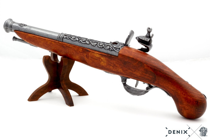 replika skałkowy pistolet na stojaku denix model 1196G+800