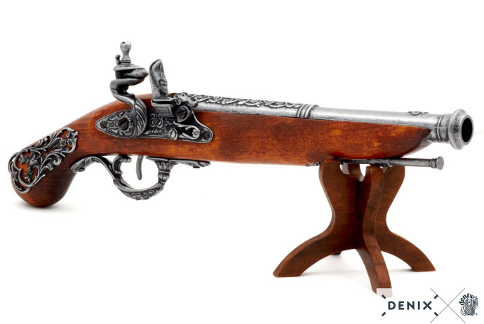 replika skałkowy pistolet na stojaku denix model 1196G+800