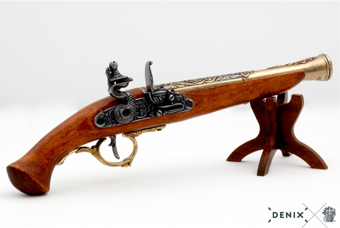 Replika niemiecki pistolet skałkowy na stojaku Denix model 1260L+800