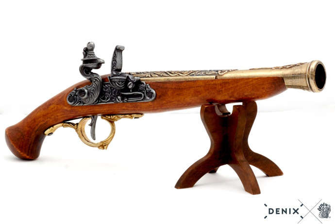 Replika niemiecki pistolet skałkowy na stojaku Denix model 1260L+800