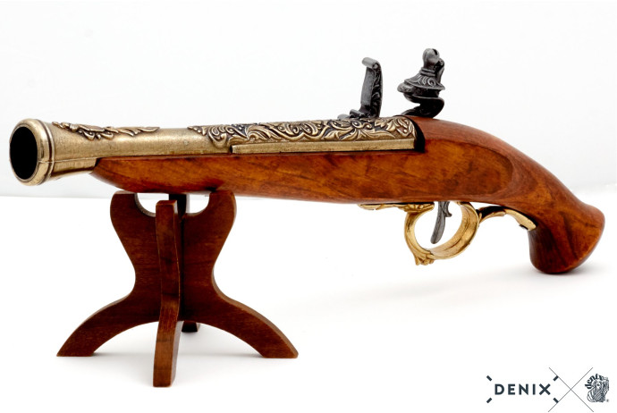 Replika niemiecki pistolet skałkowy na stojaku Denix model 1260L+800